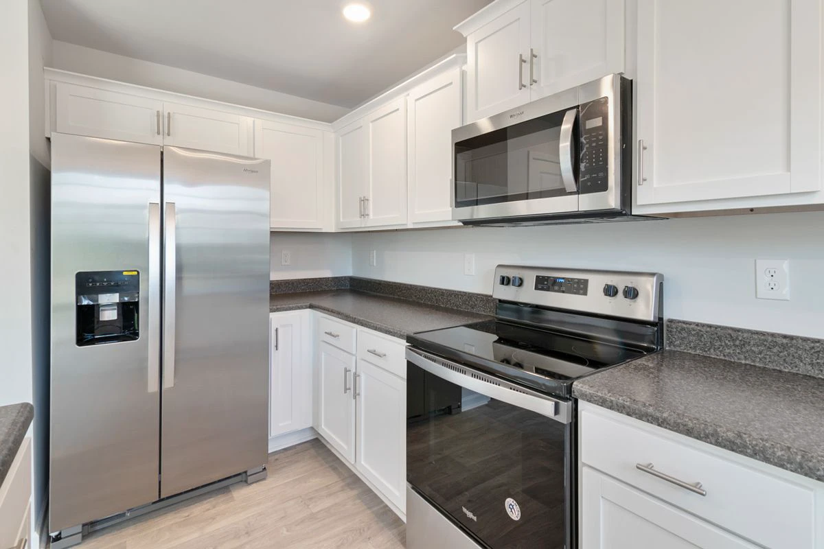 Pre-assembled kitchen cabinets installed